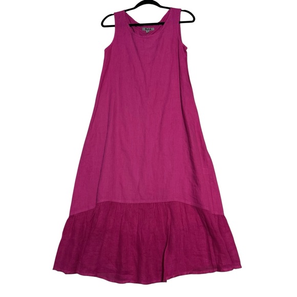 FLAX Pink Sleeveless Ruffle Hem Linen Midi Dress P (4/6) - Picture 12 of 13